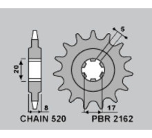 Зірочка передня pbr 2162 9 sherco 125 st '16-'17, x-ride '14-'16, 250/300 st '16-'17 (ланцюг 520)