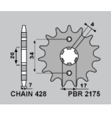 Передня зірочка pbr 217515 (2175 15) swm 125 ace of spades '22, varez '17-'21, rs125r '15-'21, sm125r '16-'21 (ланцюг: 428)