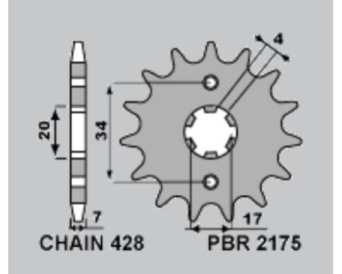 Передня зірочка pbr 217515 (2175 15) swm 125 ace of spades '22, varez '17-'21, rs125r '15-'21, sm125r '16-'21 (ланцюг: 428)