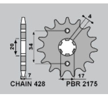 Передня зірочка pbr 217515 (2175 15) swm 125 ace of spades '22, varez '17-'21, rs125r '15-'21, sm125r '16-'21 (ланцюг: 428)