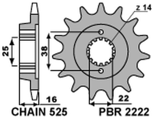 Зірочка передня pbr 2222 14 18nc ducati 796 10-12 (ланцюг 525)
