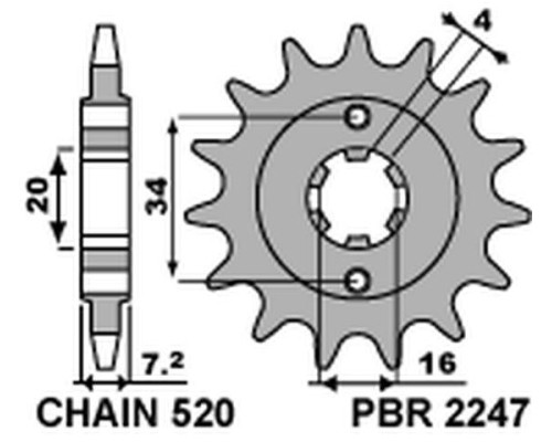 Зірочка передня pbr 2247 14 18nc ktm 125 duke 11-21 (-1) (ланцюг 520) (jtf1903.14)