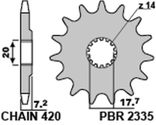 Зірочка передня pbr 2335 14 18nc yamaha yz 65 18-20 (ланцюг 420) (jtf1558.14)