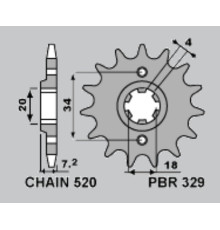 Передня зірочка pbr 329 14 18nc ajp pr3 200 enduro '09-'15, honda ca 125 rebel '95-'01, mbx 125f '84-'85, mtx 125r '83-'94, ns 125f '85-'90, nsr 125f '89-'92, mtx 20 0rw '83-'86 (jtf25914) (ланцюг 52