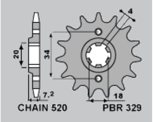 Передня зірочка pbr 329 14 18nc ajp pr3 200 enduro '09-'15, honda ca 125 rebel '95-'01, mbx 125f '84-'85, mtx 125r '83-'94, ns 125f '85-'90, nsr 125f '89-'92, mtx 20 0rw '83-'86 (jtf25914) (ланцюг 52