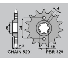 Передня зірочка pbr 329 14 18nc ajp pr3 200 enduro '09-'15, honda ca 125 rebel '95-'01, mbx 125f '84-'85, mtx 125r '83-'94, ns 125f '85-'90, nsr 125f '89-'92, mtx 20 0rw '83-'86 (jtf25914) (ланцюг 52
