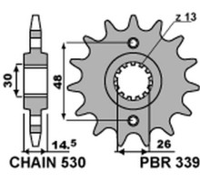 Pbr передня зірочка 339 16 honda vfr 800 '02-'14 (jtf339.16) (ланцюг 530) (33916jt)