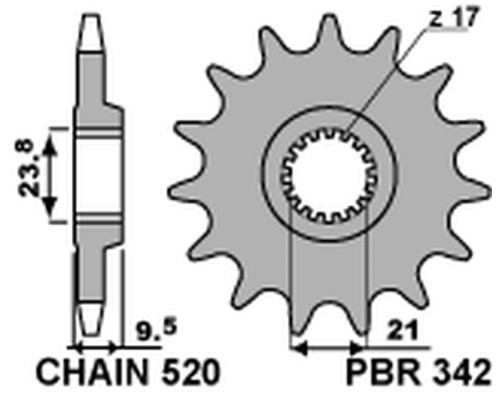 Pbr передня зірочка 342 12 honda cr 250 '88-'07, crf 450r/x '02-'25, crf 250r '22-'25 (jtf284.12) (ланцюг 520) (34212jt)