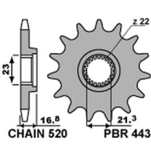 Pbr передня зірочка 443 16 yamaha xj 600 diversion '92-'03 (jtf582.16) (ланцюг 520) (44316jt)