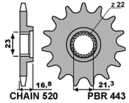 Pbr передня зірочка 443 16 yamaha xj 600 diversion '92-'03 (jtf582.16) (ланцюг 520) (44316jt)