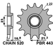 Pbr передня зірочка 443 16 yamaha xj 600 diversion '92-'03 (jtf582.16) (ланцюг 520) (44316jt)