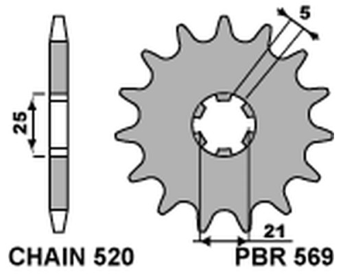 Зірочка передня pbr 569 14 kawasaki kx 250 '87-'98, yamaha yz 250 '77-'98 (jtf569.14) (ланцюг 520) (56914jt)