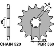 Зірочка передня pbr 569 15 kawasaki kx 250 '87-'98, yamaha yz 250 '77-'98 (jtf569.15) (ланцюг 520) (56915jt)