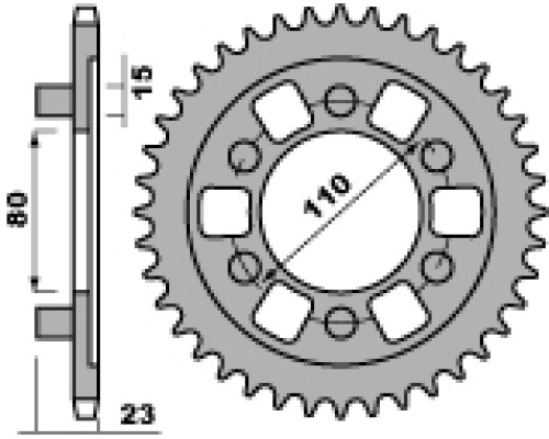 Задня зірочка pbr 3553 36 c45 aprilia af1 125 87-92 (ланцюг 520) (jtr19.36)