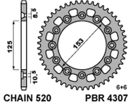 Задня зірочка pbr 4307 39 honda crm 250 '91 (японія) (jtr210.39)