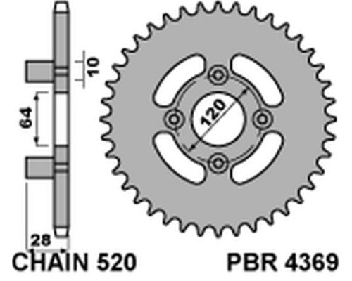Pbr задня зірочка 4369 41 c45 honda ax1 250 (00-05) (ланцюг 520)