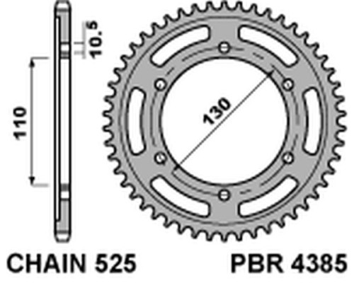Pbr задня зірічка 4385 43 c45 suzuki gsxr 600 (11-16), yamaha mt-07`14-16 (jtr1876.43) (ланцюг 525)
