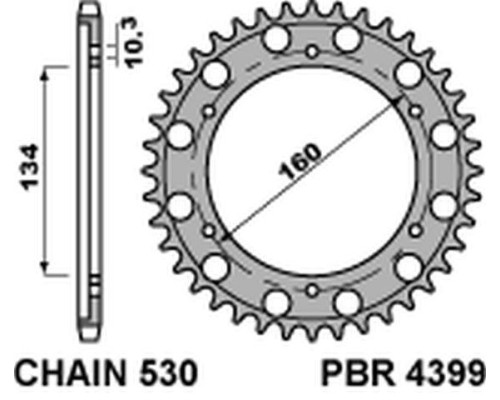 Задня зірочка pbr 4399 43 c45 cbr 900 rr`00-03, cbr 1000rr`06-15 (jtr1306.43) (ланцюг 530) (+1)