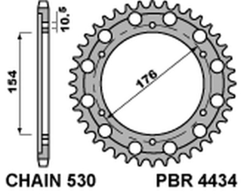 Задня зірочка pbr 4434 44 c45 honda cb 1000r (08-16) (jtr1340.44) (ланцюг 530)