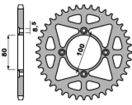 Задня зірочка pbr 4451 42 алюміній (ergal) газ газ 280/300 02-14 (ланцюг 520)