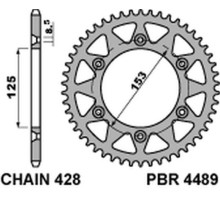 Задня зірочка pbr 4489 59 f honda crm 125 (hm) (08-11) (ланцюг 428)