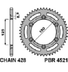 Pbr задня зірочка 4521 45 f honda cg 125 es (04-06) (ланцюг 428)