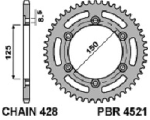 Pbr задня зірочка 4521 45 f honda cg 125 es (04-06) (ланцюг 428)
