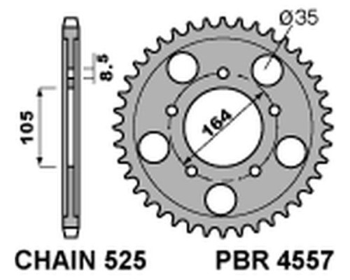 Задня зірочка pbr 4557 48 c45 gilera gp 800 '09-'13, aprilia srv850 '12 (+1) (ланцюг 525) (jtr-немає)
