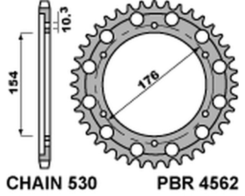 Задня зірочка pbr 4562 43 c45 honda cb 1000r '08-'18 (jtr1340.43) отвор-10.5mm (ланцюг 530) (std.-1)