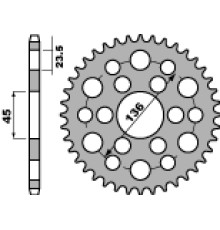 Задня зірочка pbr 4569 45 c45 yamaha 250 tricker 06-08, xg 250 tricker (ланцюг 428) (jtr-немає)