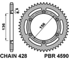 Задня зірочка pbr 4590 54 c45 husqvarna te 125 (4t) '10-'13 (ланцюг 428)