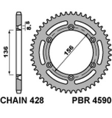 Pbr задня зірочка 4590 59 c45 husqvarna te 125 (4t) 10-'13 (ланцюг 428)