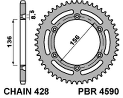 Pbr задня зірочка 4590 59 c45 husqvarna te 125 (4t) 10-'13 (ланцюг 428)