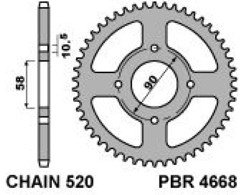 Pbr задня зірочка 4668 44 honda xl 125v varadero 01-13 (заміна на 279 44) (ланцюг 520)