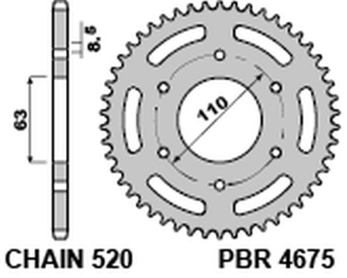 Задня зірочка pbr 4675 45 ktm 125 duke '14-18, 390 duke/rc '13-18 (jtr890.45) (ланцюг 520)