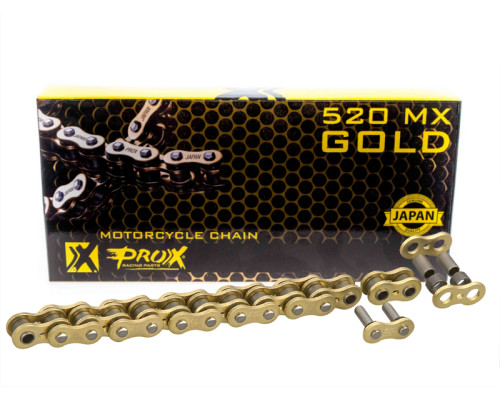 Ланцюг приводний prox 520 mx gold (без o-ring) 120 лань золотого кольору (відкрито + зажим)