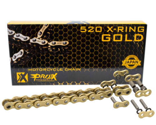 Приводний ланцюг prox 520 x-ring gold 120 ланк золотого кольору (відкрита + зажим) (37.8kn)