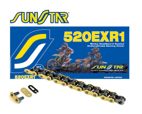 Ланцюг приводу sunstar 520exr1-116g enduro до 450 cc (dg ring) золотий колір (520vt2) відкритий + зажим (520exr1116g)