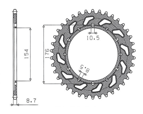 Задня зірочка sunstar 4434 43 honda vfr750, vfr800 v-tec '02-'14, vfr800x crossrunner '11-'15 (jtr1340.43) (ланцюг 530) (443443jt)