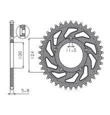 Задня зірочка sunstar 4444 38 ducati monster / abs 821 '15- 20, panigale 899 898 '14-15, scrambler abs 800 '15-16 (jtr746.38) (ланцюг.520)