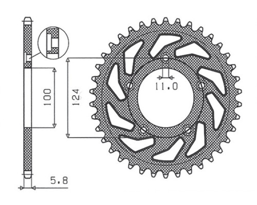 Задня зірочка sunstar 4444 38 ducati monster / abs 821 '15- 20, panigale 899 898 '14-15, scrambler abs 800 '15-16 (jtr746.38) (ланцюг.520)