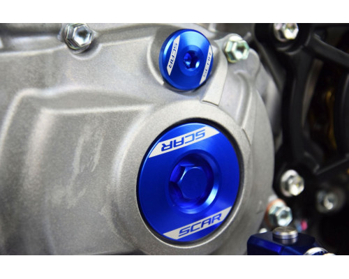 Scar racing engine inspection plugs yamaha yz 250f '14-'25, yz 450f '10-'22, yz 250fx '15-'25, wr 250f '15-'25, yz 450fx '16-'23, wr 450f '16-'23 blue
