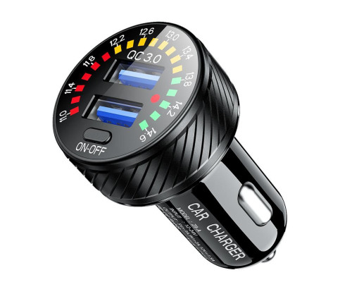 Biketec універсальний dual usb зарядний пристрій qc 3.0 - 36w швидка зарядка для прикурювача з вольтметром