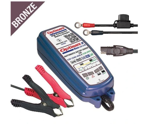Optimate 2024/08 зарядний пристрій для акумулятора optimate 2 duo 12v 2a 6-96ah agm / gel / std 6-96ah, літій (lifepo4) 12.8v / 13.2v 2a 2-24ah, sae (на 2 батареї) (el)