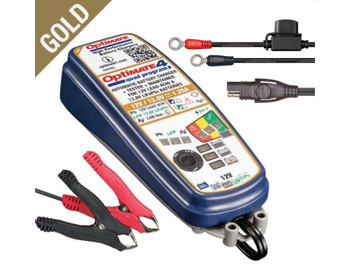 Optimate 2024/08 зарядний пристрій для акумулятора optimate 4 quad program 12v 1.25a, 4-60ah agm / gel / std, 12.8 / 13.2v 2-15ah літій (lifepo4) sae (el) - замінює tm340