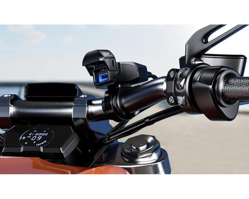 Biketec Gniazdo USB Quick Charge Power Delivery для мотоцикла SAE на кермо Чорний