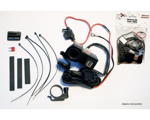 Biketec MUS04 гніздо запальнички для мотоцикла з двома USB з запобіжником монтаж на кермо чорний