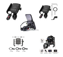 Biketec R9-Metal тримач для мотоцикла з USB зарядкою 3.0 для телефону чорний