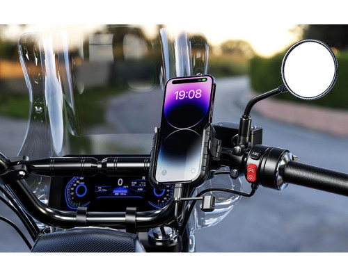 Biketec R9-Clip-PD тримач для телефону з зарядкою USB 3.0 Power Delivery на кермо або дзеркало чорний