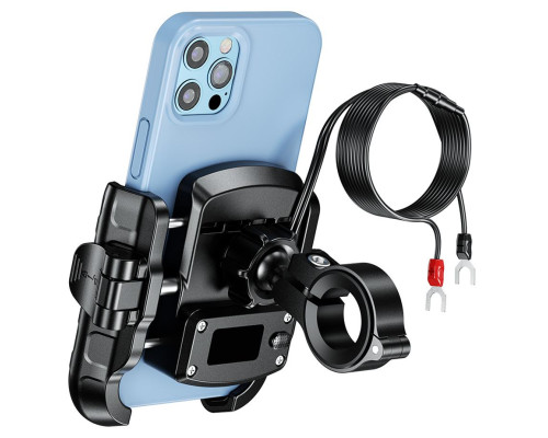 Biketec R9-Clip-PD тримач для телефону з зарядкою USB 3.0 Power Delivery на кермо або дзеркало чорний